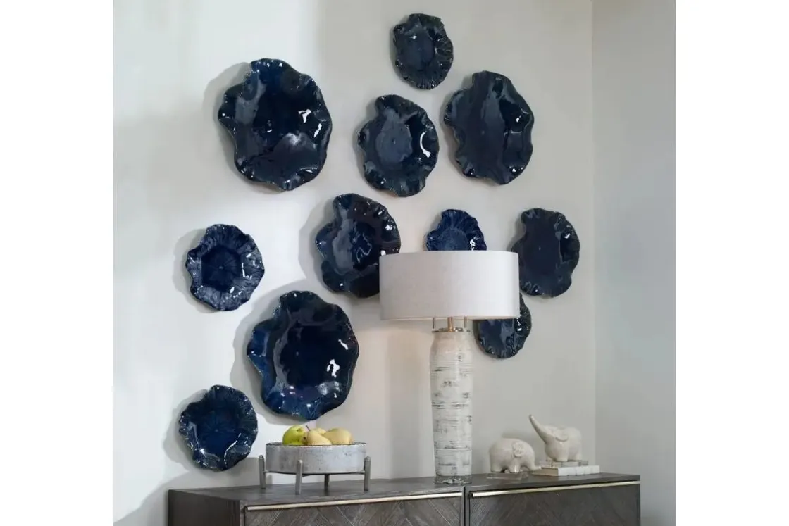 Mor Furniture Abella Ceramic Wall Art In Blue, Set Of 3