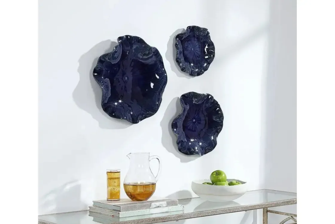 Mor Furniture Abella Ceramic Wall Art In Blue, Set Of 3