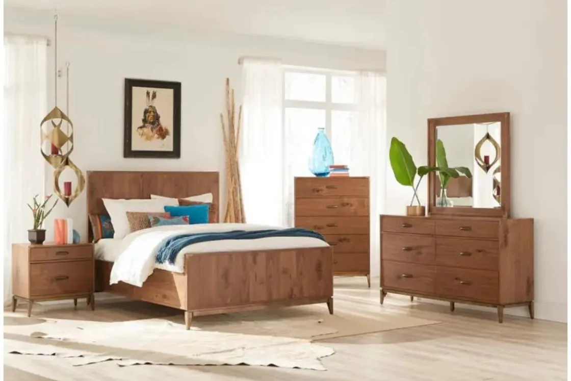 Mor Furniture Adler Panel Bed, Dresser, Mirror & Nightstand In Natural Walnut, Full