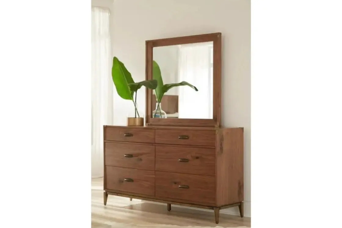 Mor Furniture Adler Panel Bed, Dresser, Mirror & Nightstand In Natural Walnut, Full