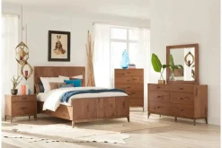 Mor Furniture Adler Panel Bed, Dresser, Mirror & Nightstand In Natural Walnut, Full
