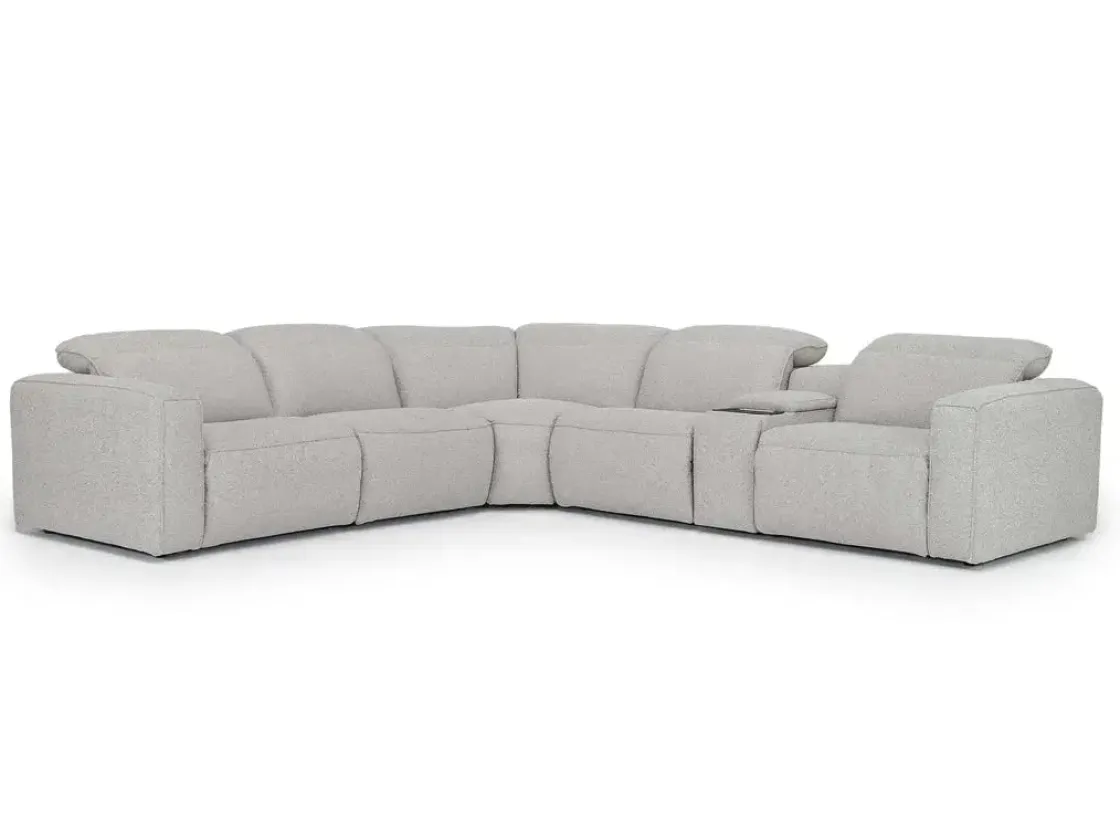 Mor Furniture Amara 6 Piece 2 Power Sectional W/ 2 Power Armless Recliner In Tasmin Granite