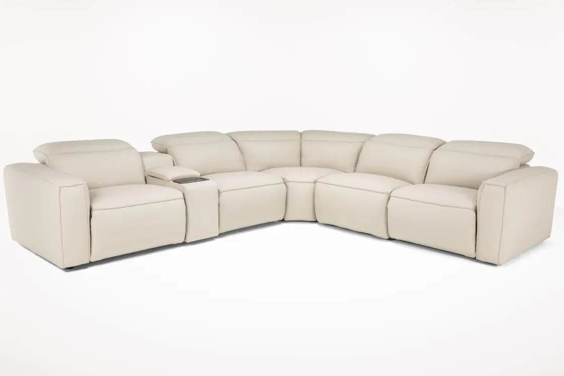 Mor Furniture Amara 6 Piece 2 Power Sectional W/ 2 Power Armless Recliner In Tasmin Granite