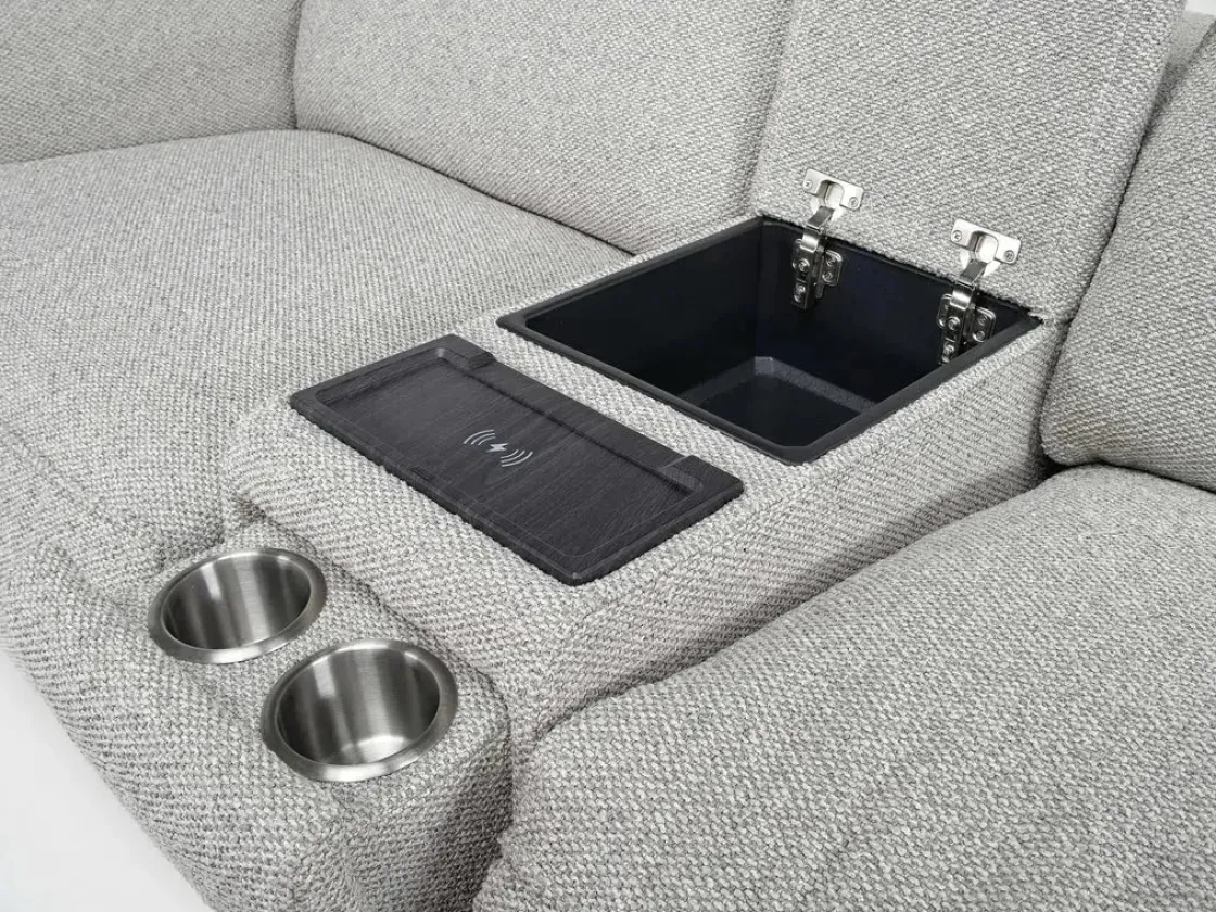 Mor Furniture Amara 6 Piece 2 Power Sectional W/ 2 Power Armless Recliner In Tasmin Granite