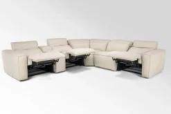 Mor Furniture Amara 6 Piece 2 Power Sectional W/ 2 Power Armless Recliner In Tasmin Granite