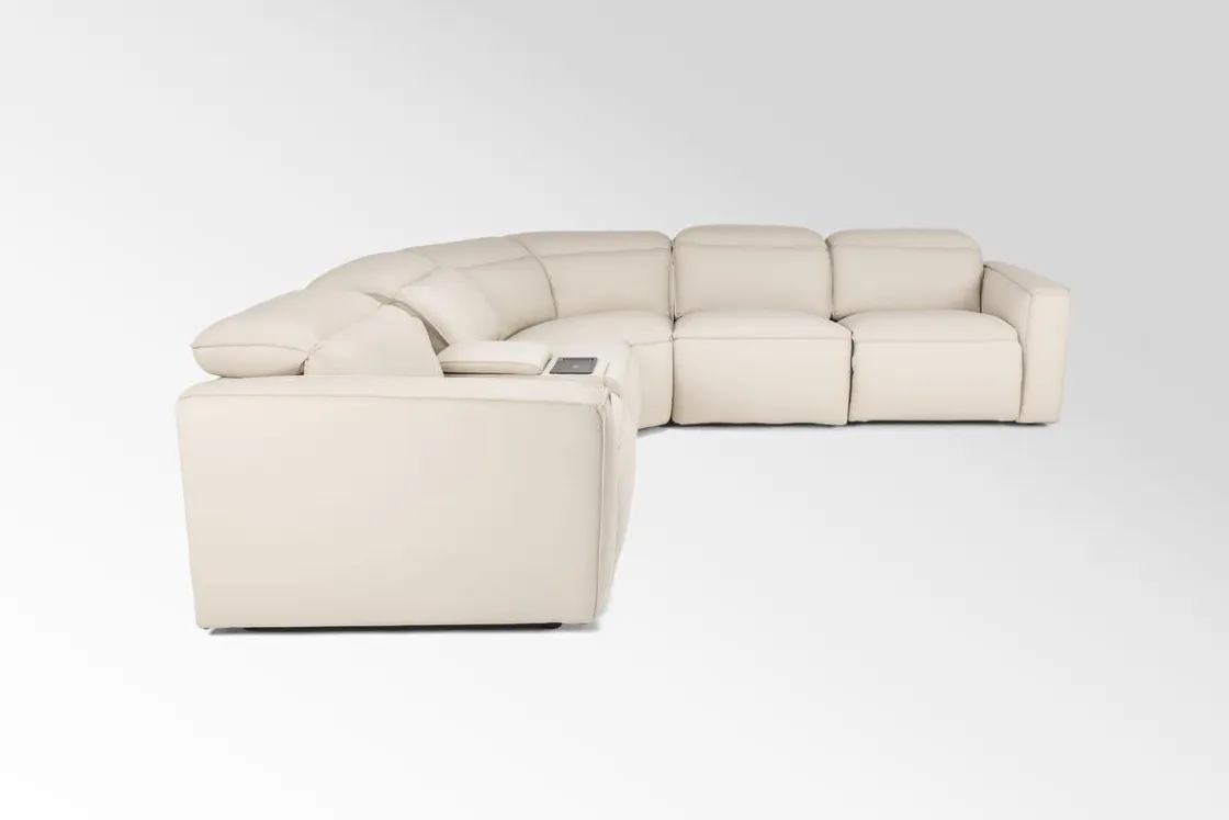 Mor Furniture Amara 6 Piece 2 Power Sectional W/ 2 Power Armless Recliner In Tasmin Granite