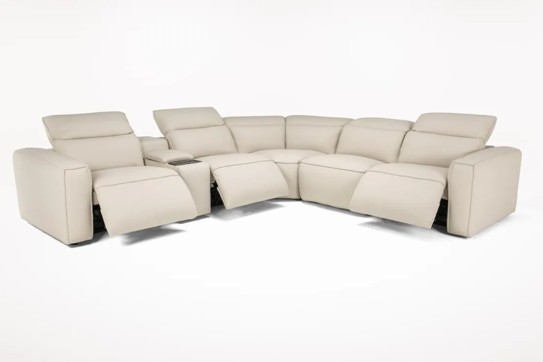 Mor Furniture Amara 6 Piece 2 Power Sectional W/ 2 Power Armless Recliner In Tasmin Granite