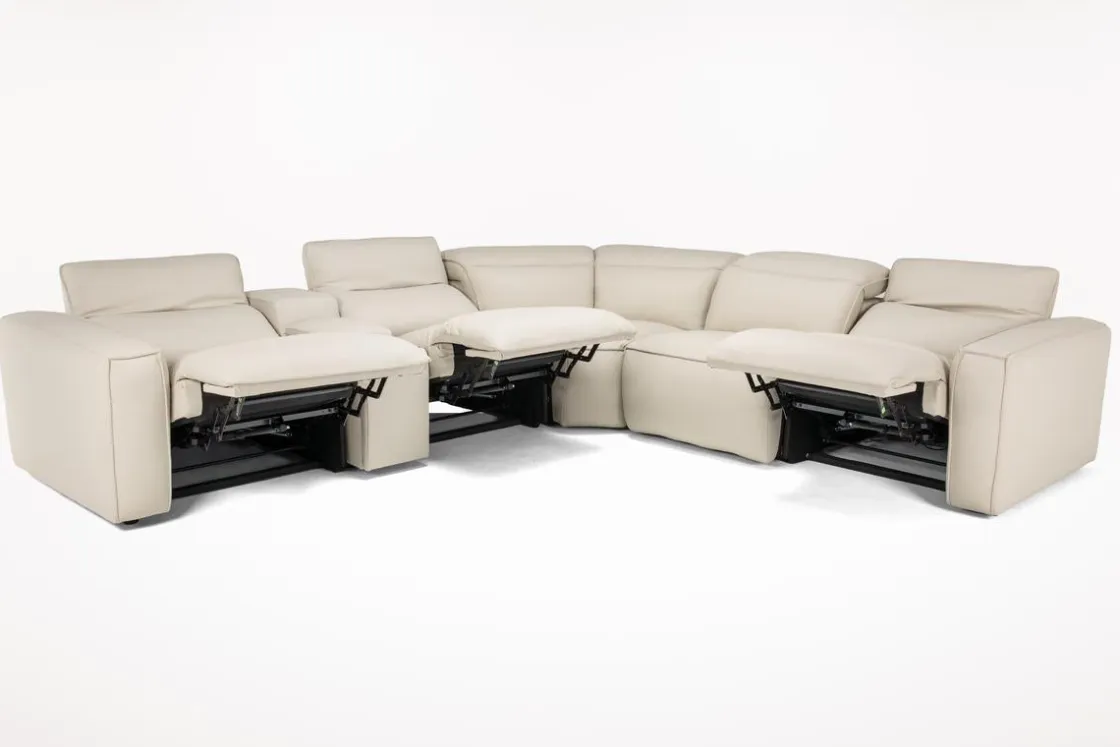 Mor Furniture Amara 6 Piece 2 Power Sectional W/ 2 Power Armless Recliner In Tasmin Granite