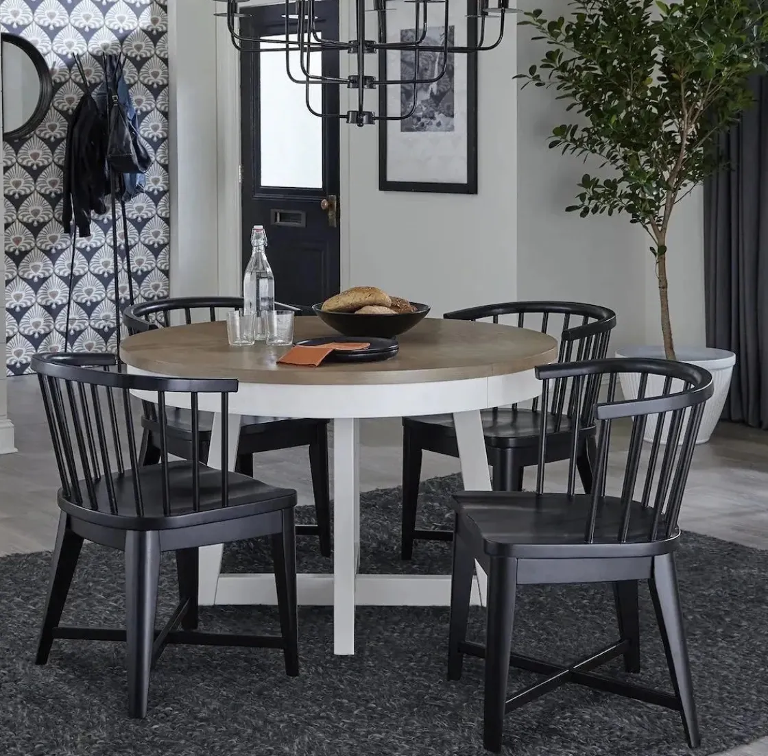Mor Furniture Americana Round Dining Table & 4 Upholstered Chairs In Cotton