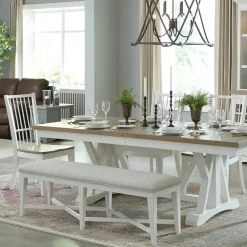 Mor Furniture Americana Trestle Dining Table & 4 Chairs & Bench In Cotton