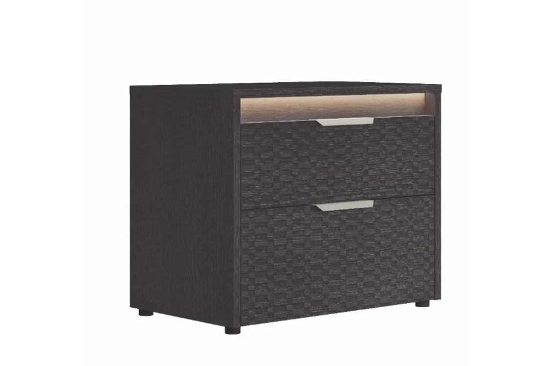 Mor Furniture Amy Upholstered Bed W/ Storage, Dresser, Mirror & Nightstand In Dark Oak, Queen