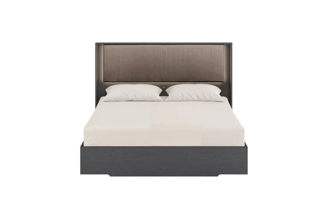 Mor Furniture Amy Upholstered Bed W/ Storage, Dresser, Mirror & Nightstand In Dark Oak, Queen