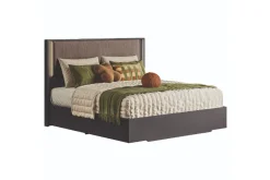 Mor Furniture Amy Upholstered Panel Bed W/ Storage In Dark Oak, Queen