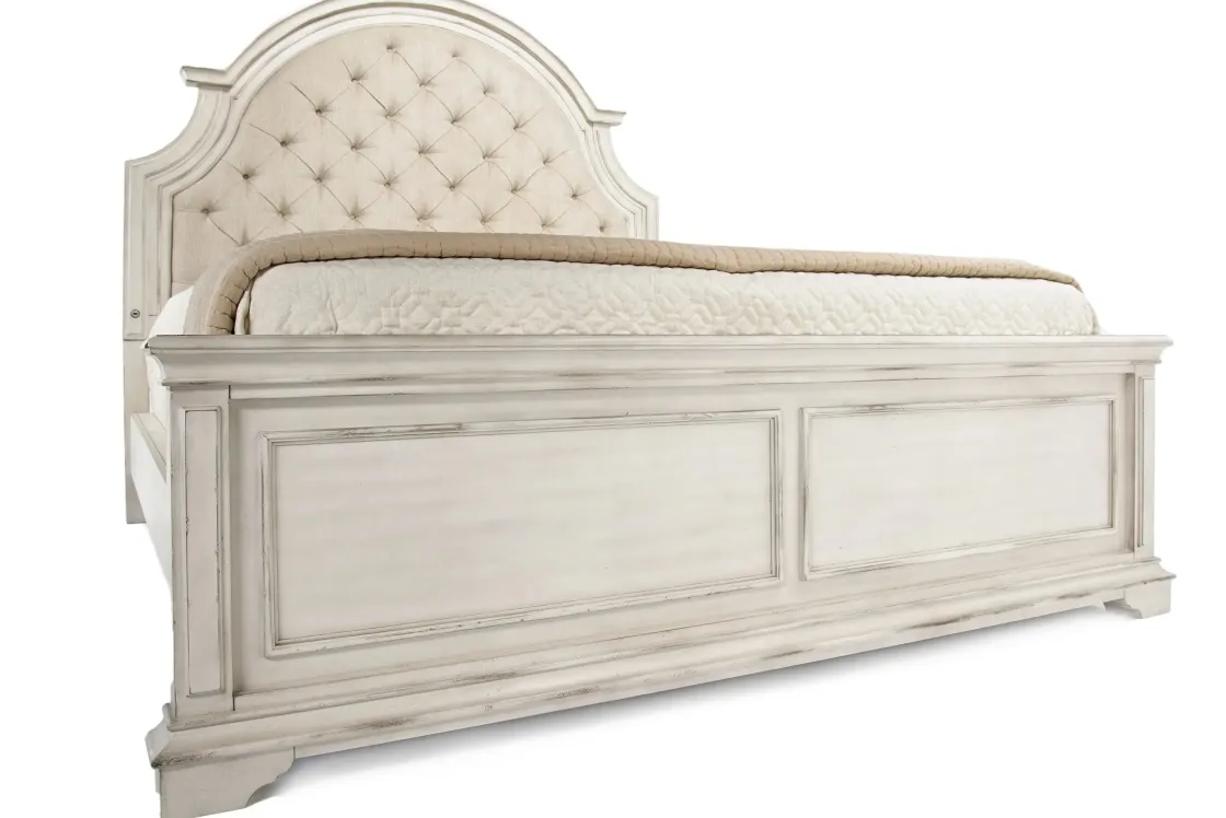 Mor Furniture Anastasia Upholstered Panel Bed In Antique Bisque, Queen