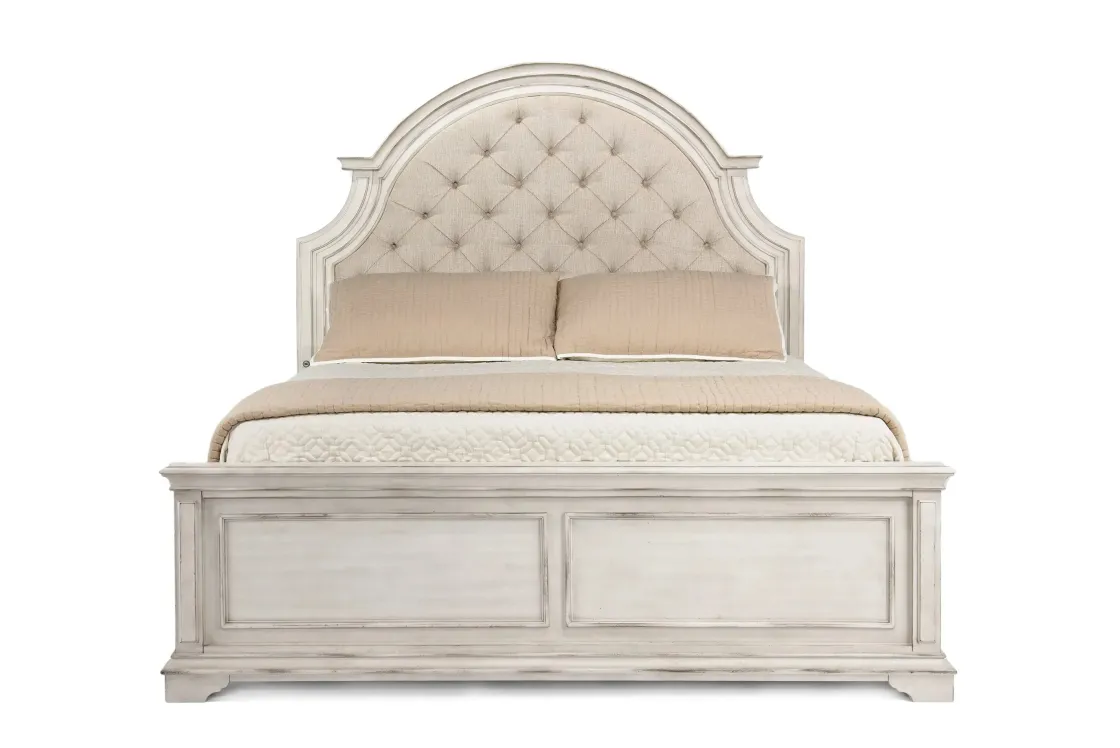 Mor Furniture Anastasia Upholstered Panel Bed, Dresser, Mirror & Nightstand, Queen