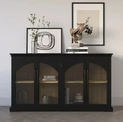 Mor Furniture Archdale 6 Door Accent Console In Black, 96 Inch