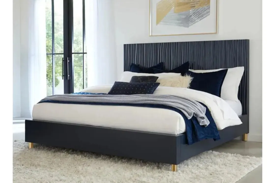 Mor Furniture Argento Panel Bed In Navy Blue, Full