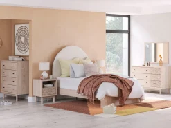Kids Mor Furniture Arloster Upholstered Panel Bed In White, Twin