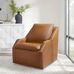 Mor Furniture Asher Leather 360 Degree Swivel Chair In Ice
