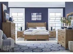 Mor Furniture Aspen Valley Panel Bed, Dresser, Mirror & Nightstand In Sierra Brown, Queen