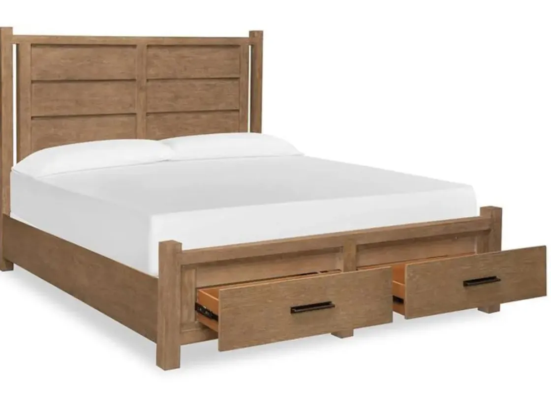 Mor Furniture Aspen Valley Panel Bed W/ Storage In Sierra Brown, Queen