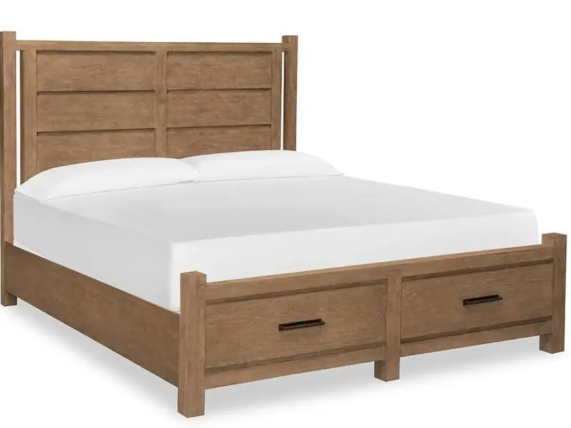 Mor Furniture Aspen Valley Panel Bed W/ Storage, Dresser, Mirror & Nightstand In Sierra Brown, Queen