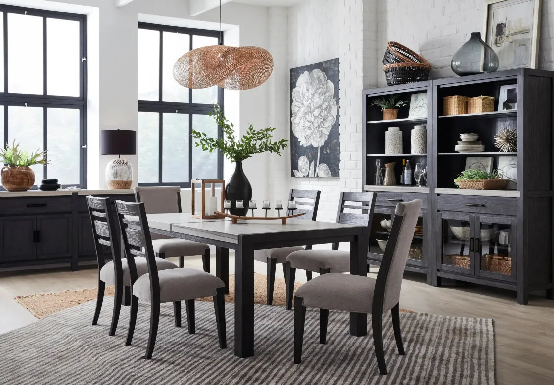 Mor Furniture Aspen Valley Stone Top Dining Table, 4 Chairs & 2 Upholstered Chairs In
