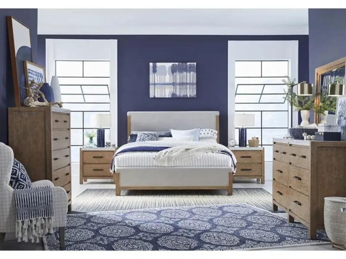 Mor Furniture Aspen Valley Upholstered Panel Bed, Dresser, Mirror & Nightstand In Sierra Brown, Queen