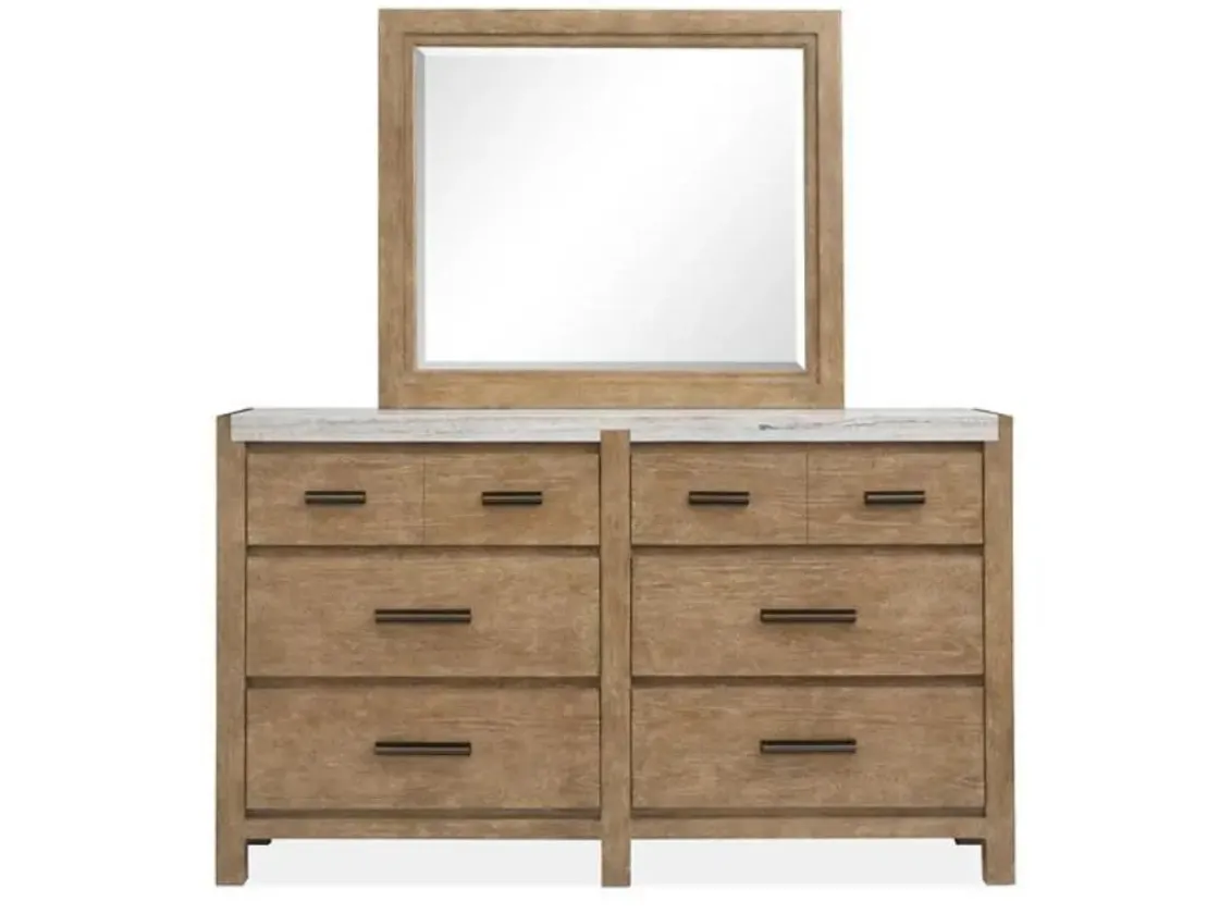 Mor Furniture Aspen Valley Upholstered Panel Bed, Dresser, Mirror & Nightstand In Sierra Brown, Queen