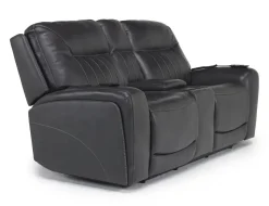 Mor Furniture Banks 3 Power Console Loveseat In Chesapeake Charcoal Leather