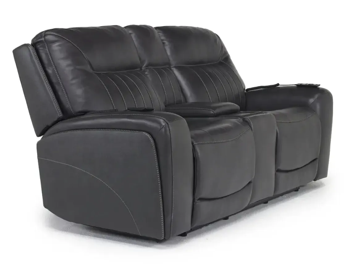 Mor Furniture Banks 3 Power Console Loveseat In Chesapeake Charcoal Leather