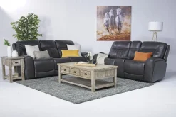 Mor Furniture Banks 3 Power Console Loveseat In Chesapeake Charcoal Leather