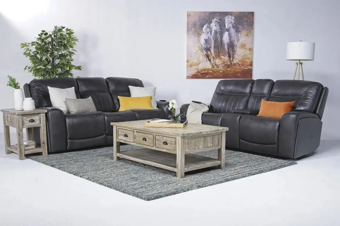 Mor Furniture Banks 3 Power Console Loveseat In Chesapeake Charcoal Leather