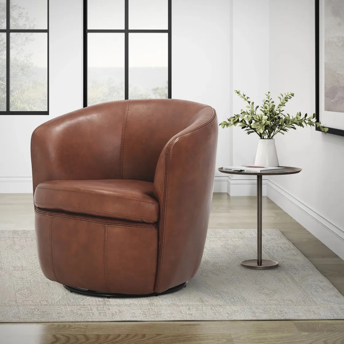 Mor Furniture Barolo Leather Swivel Club Chair In Caramel