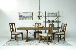 Mor Furniture Bay Creek Extendable Dining Table & 4 Upholstered V-Back Chairs In Toasted Nutmeg