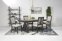 Mor Furniture Bay Creek Extendable Dining Table & 4 Upholstered V-Back Chairs In Toasted Nutmeg