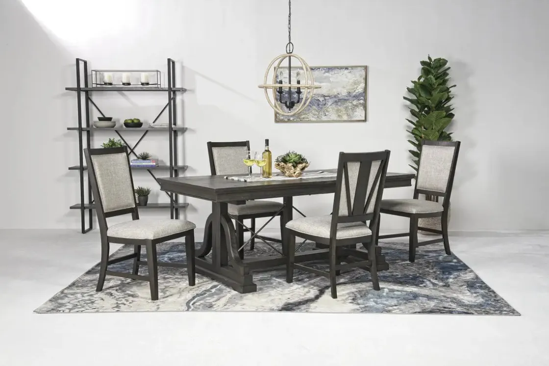 Mor Furniture Bay Creek Extendable Dining Table & 4 Upholstered V-Back Chairs In Toasted Nutmeg