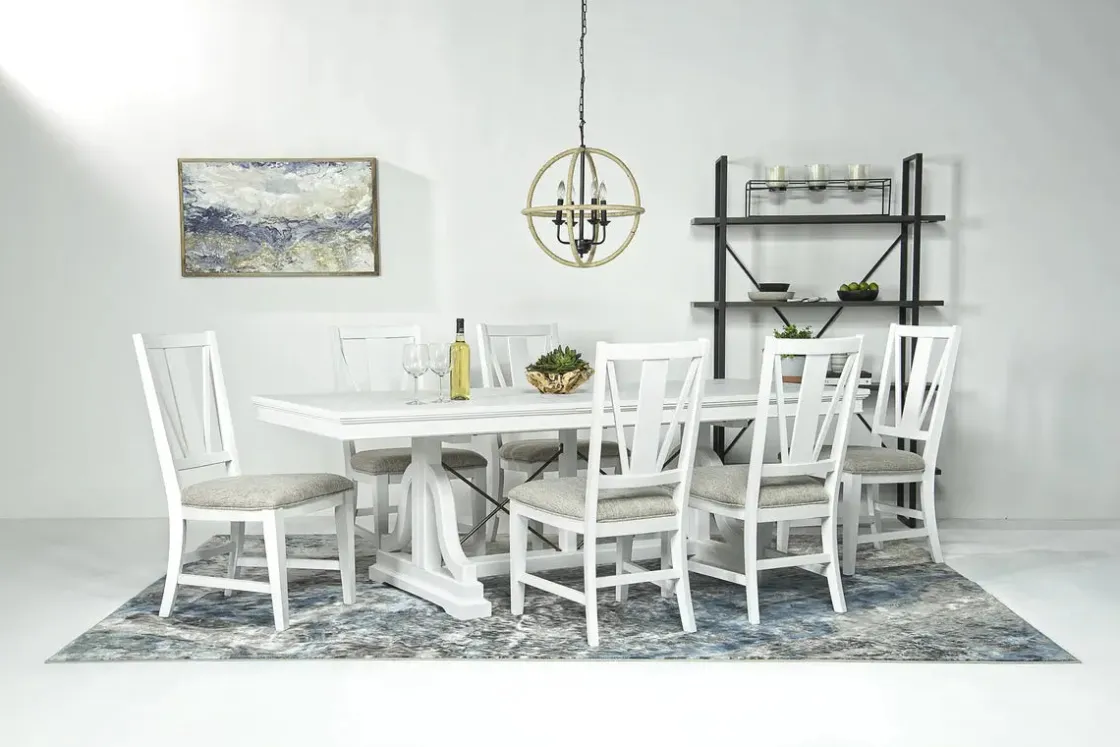Mor Furniture Bay Creek Extendable Dining Table & 4 Upholstered V-Back Chairs In Toasted Nutmeg