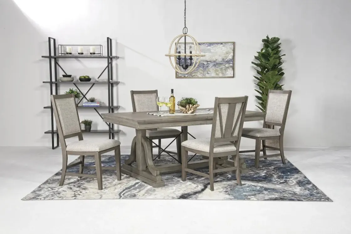 Mor Furniture Bay Creek Extendable Dining Table & 4 Upholstered V-Back Chairs In Toasted Nutmeg