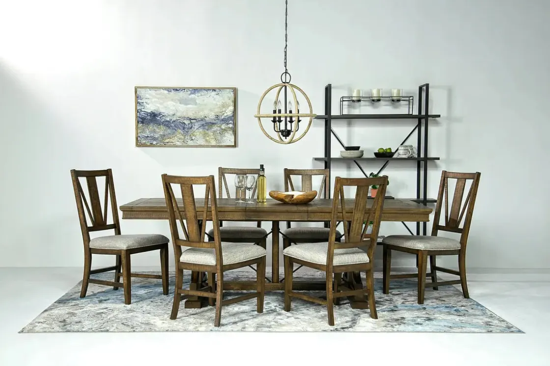 Mor Furniture Bay Creek Extendable Dining Table & 6 V-Back Chairs In Toasted Nutmeg