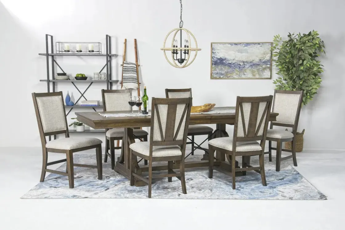 Mor Furniture Bay Creek Extendable Dining Table & 6 V-Back Chairs In Toasted Nutmeg
