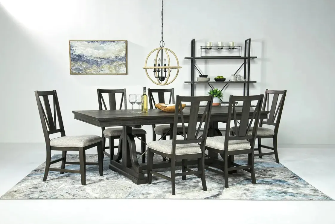 Mor Furniture Bay Creek Extendable Dining Table & 6 V-Back Chairs In Toasted Nutmeg