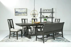 Mor Furniture Bay Creek Extendable Dining Table, 4 V-Back Chairs & High Back Bench In Graphite