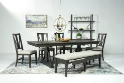 Mor Furniture Bay Creek Extendable Dining Table, 4 V-Back Chairs & High Back Bench In Graphite