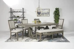 Mor Furniture Bay Creek Extendable Dining Table, 4 V-Back Chairs & High Back Bench In Graphite