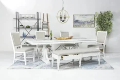 Mor Furniture Bay Creek Extendable Dining Table, 4 V-Back Chairs & High Back Bench In Graphite