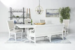 Mor Furniture Bay Creek Extendable Dining Table, 4 V-Back Chairs & High Back Bench In Graphite