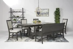 Mor Furniture Bay Creek Extendable Dining Table, 4 V-Back Chairs & High Back Bench In Graphite