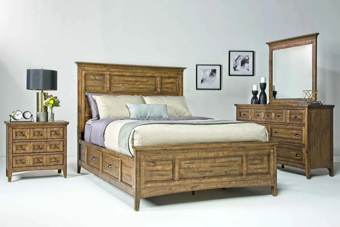 Mor Furniture Bay Creek Panel Bed W/ Storage, Dresser, Mirror & Nightstand In Nutmeg, Queen