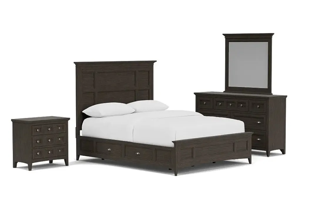 Mor Furniture Bay Creek Panel Bed W/ Storage, Dresser, Mirror & Nightstand In Nutmeg, Queen